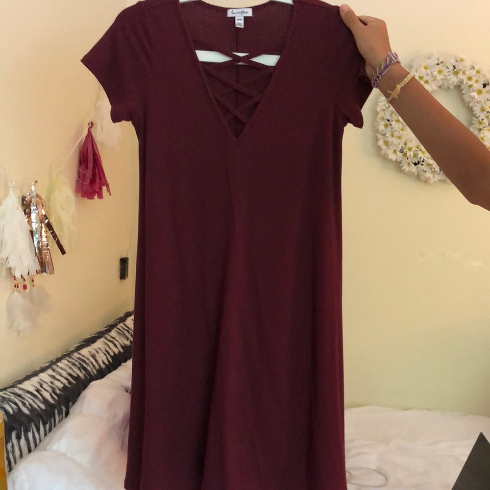 Love Fire Criss-Crossed Ribbed Swing Dress